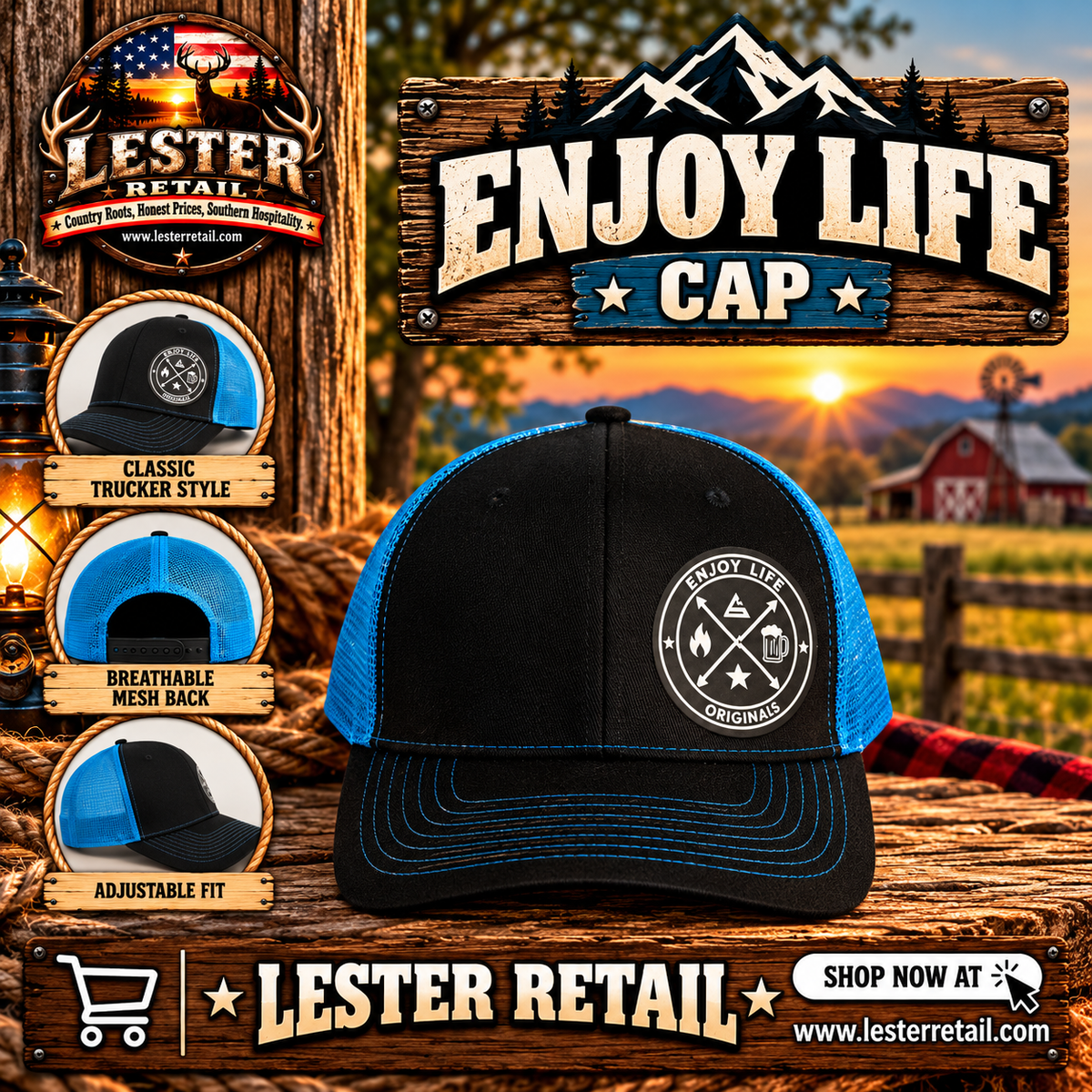 ENJOY LIFE CAP- BLACK/BLUE