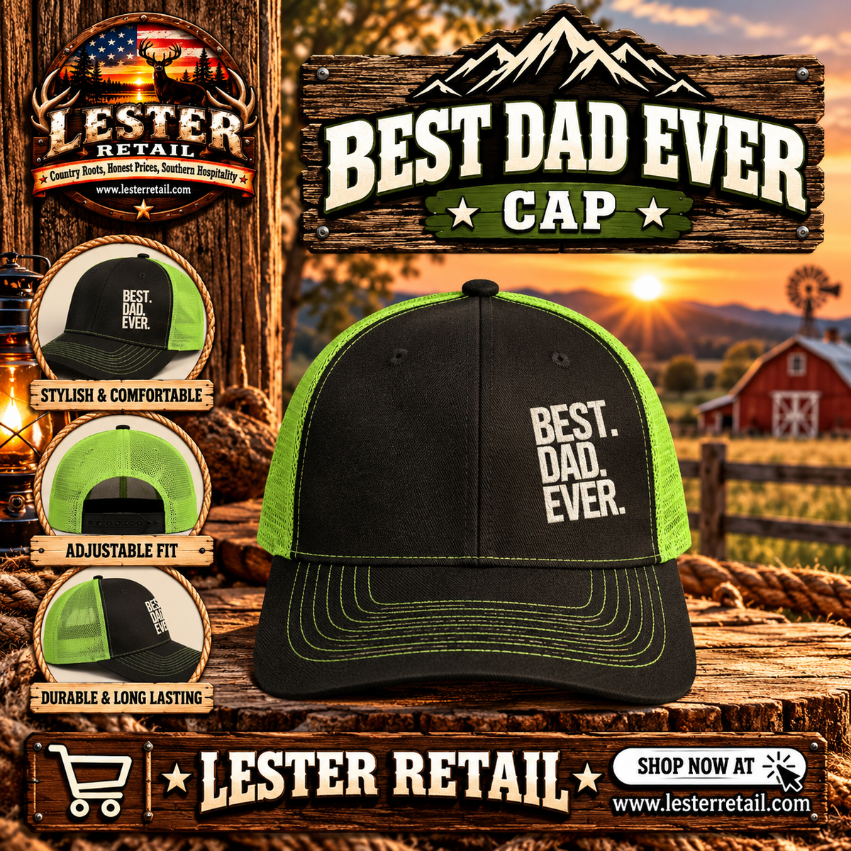 "BEST DAD EVER" CAP- GREEN