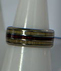 SILVER-TONED MENS STAINLESS STEEL RING WITH WOODGRAIN INLAY SIZE 8