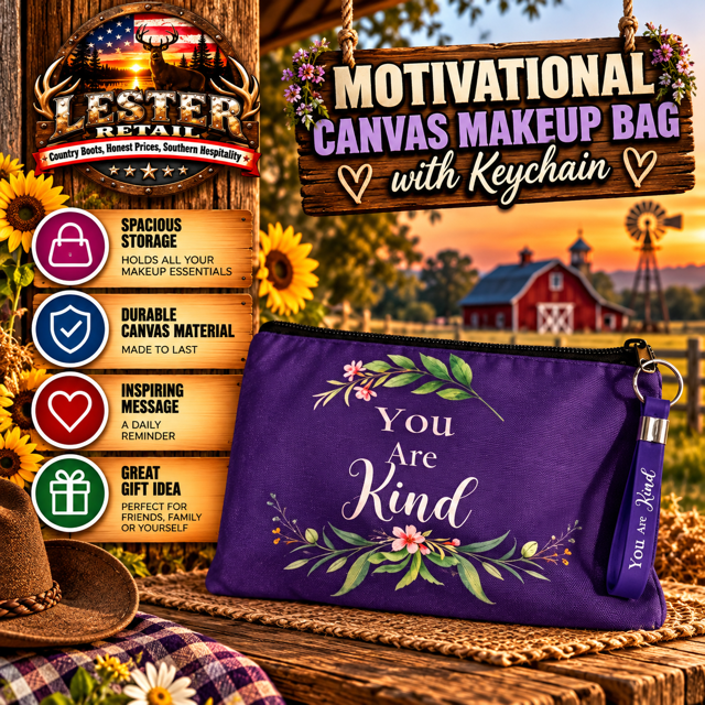MOTIVATIONAL CANVAS MAKEUP BAG WITH KEYCHAIN
