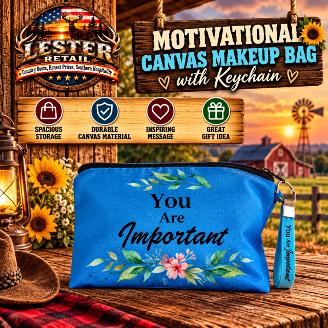 MOTIVATIONAL CANVAS MAKEUP BAG WITH KEYCHAIN