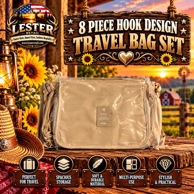 8 PIECE HOOK DESIGN TRAVEL BAG SET