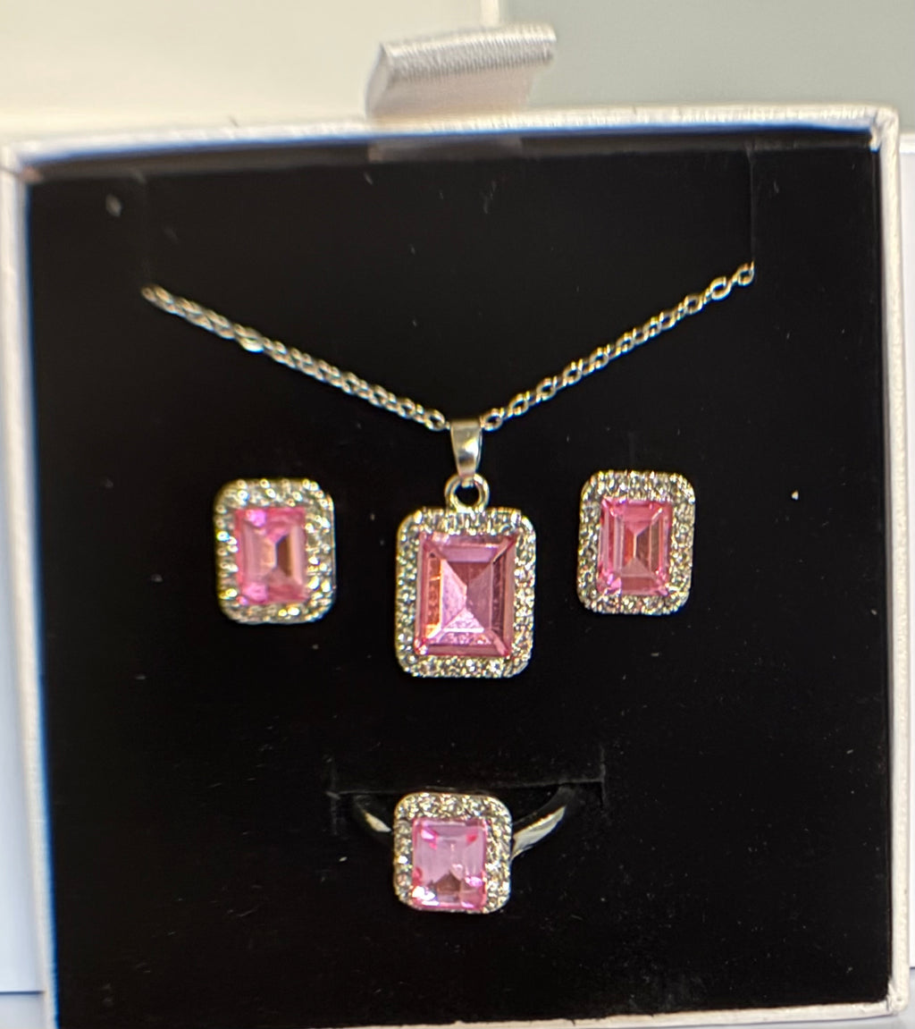 SQUARE PINK SPARKLE JEWELRY SET