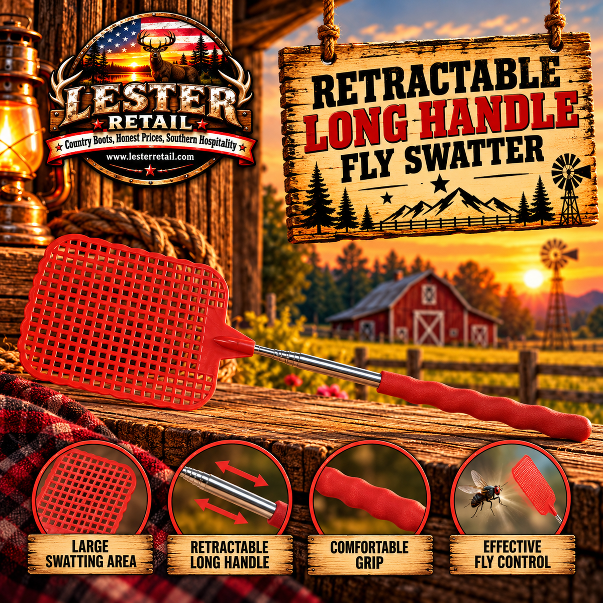 RETRACTABLE LONG HANDLE FLY SWATTER