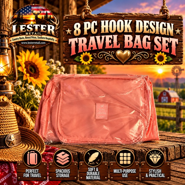 8 PC HOOK DESIGN TRAVEL BAG SET