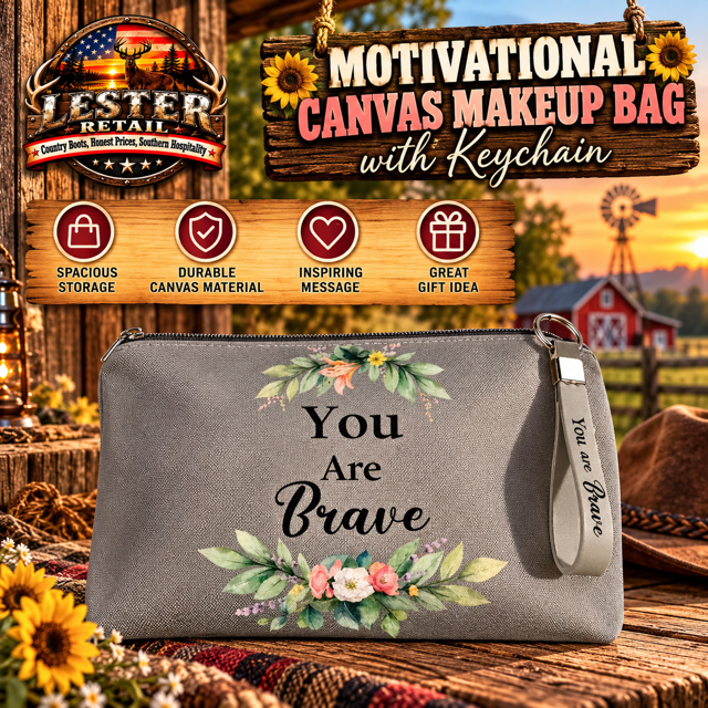 MOTIVATIONAL CANVAS MAKEUP BAG WITH KEYCHAIN