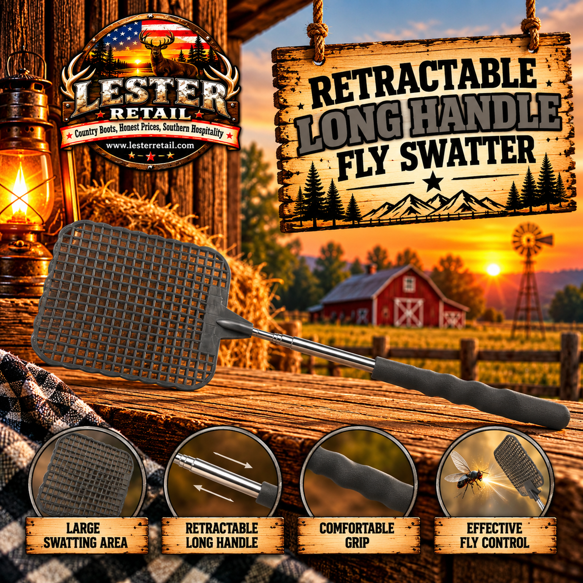 RETRACTABLE LONG HANDLE FLY SWATTER