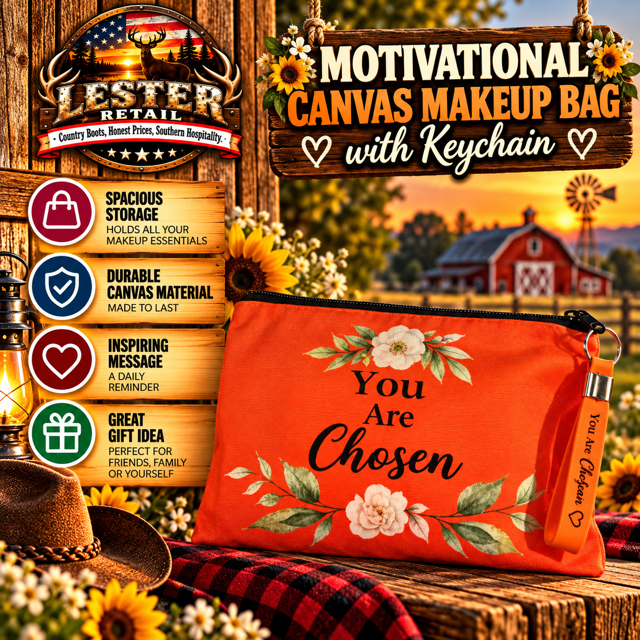 MOTIVATIONAL CANVAS MAKEUP BAG WITH KEYCHAIN