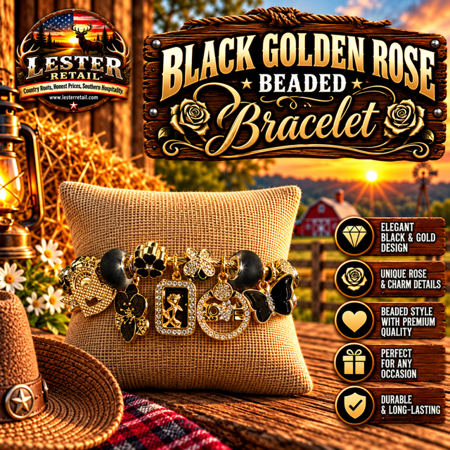 BLACK GOLDEN ROSE BEADED BRACELET