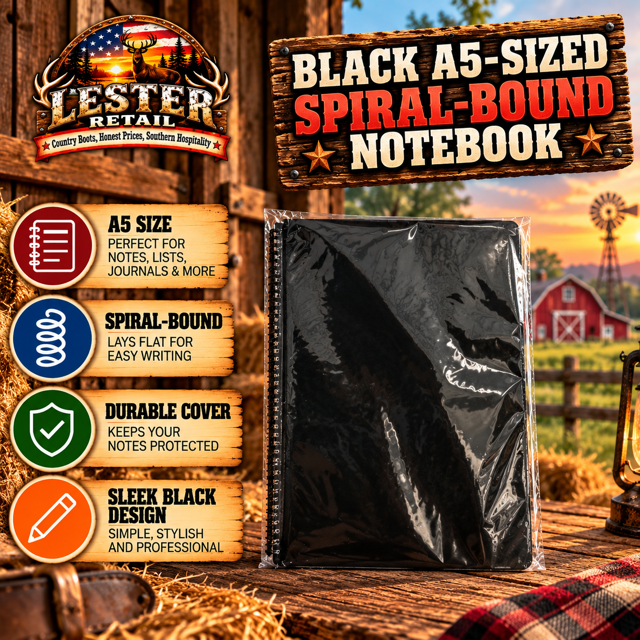 BLACK A5-SIZED SPIRAL-BOUND NOTEBOOK