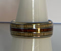 SILVER-TONED MENS STAINLESS STEEL RING WITH WOODGRAIN INLAY SIZE 9
