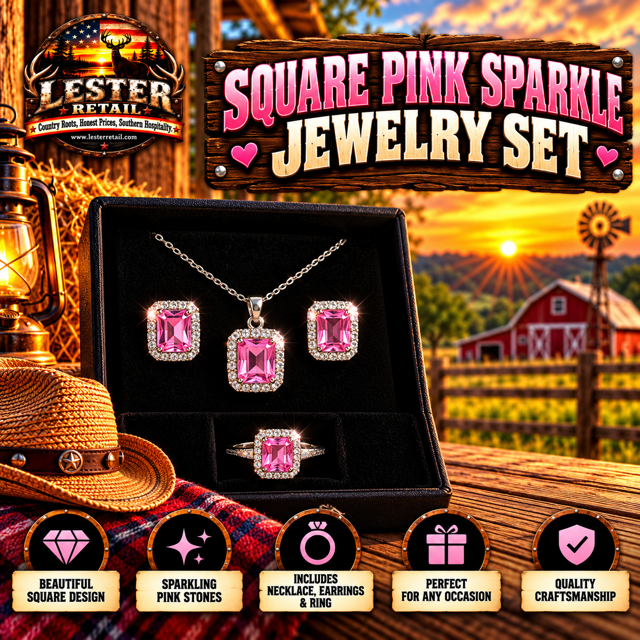 SQUARE PINK SPARKLE JEWELRY SET