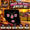 SQUARE PINK SPARKLE JEWELRY SET
