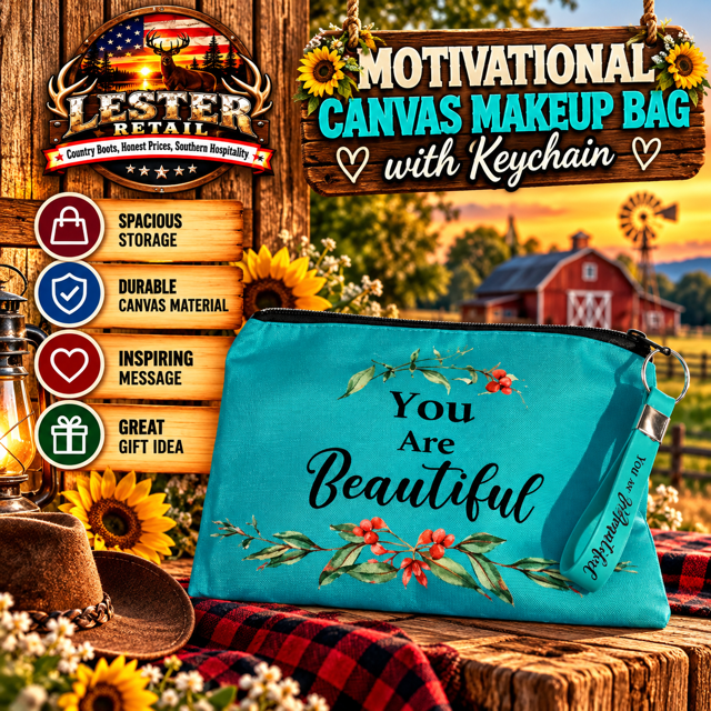 MOTIVATIONAL CANVAS MAKEUP BAG WITH KEYCHAIN