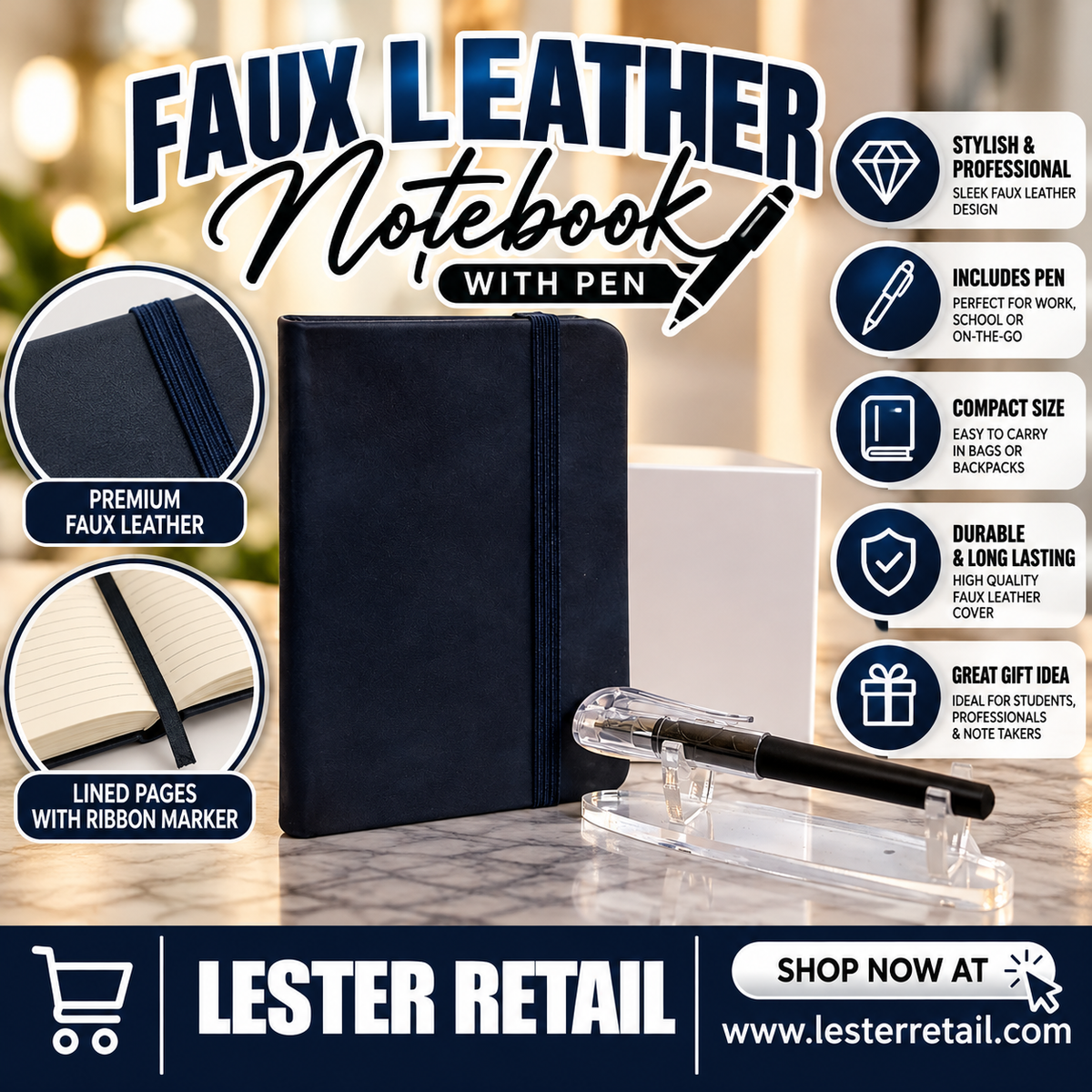 FAUX LEATHER NOTEBOOK WITH PEN