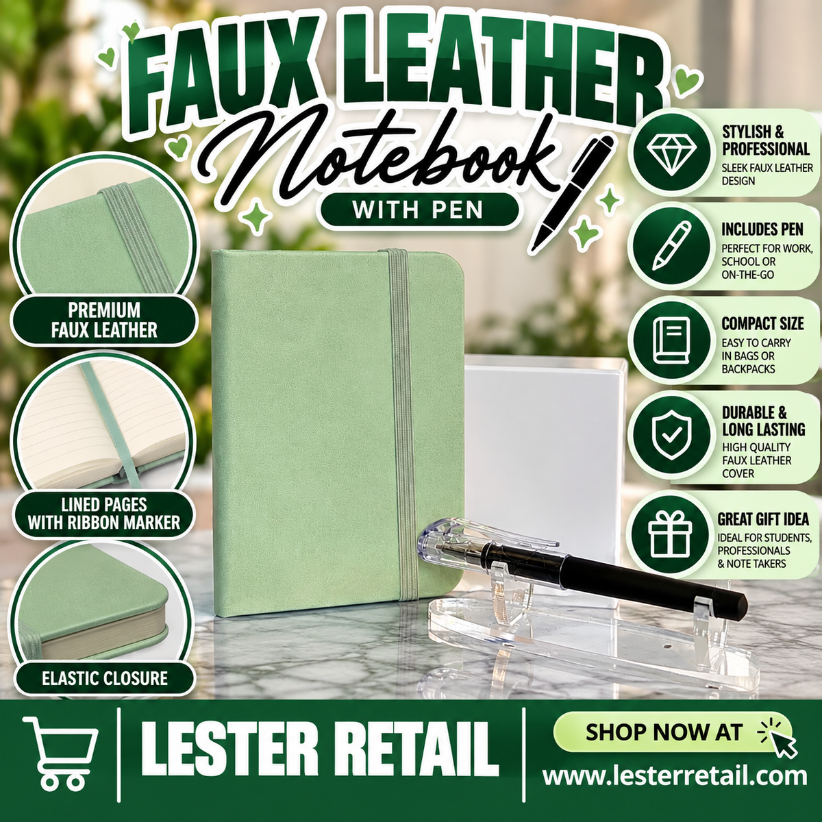 FAUX LEATHER NOTEBOOK WITH PEN