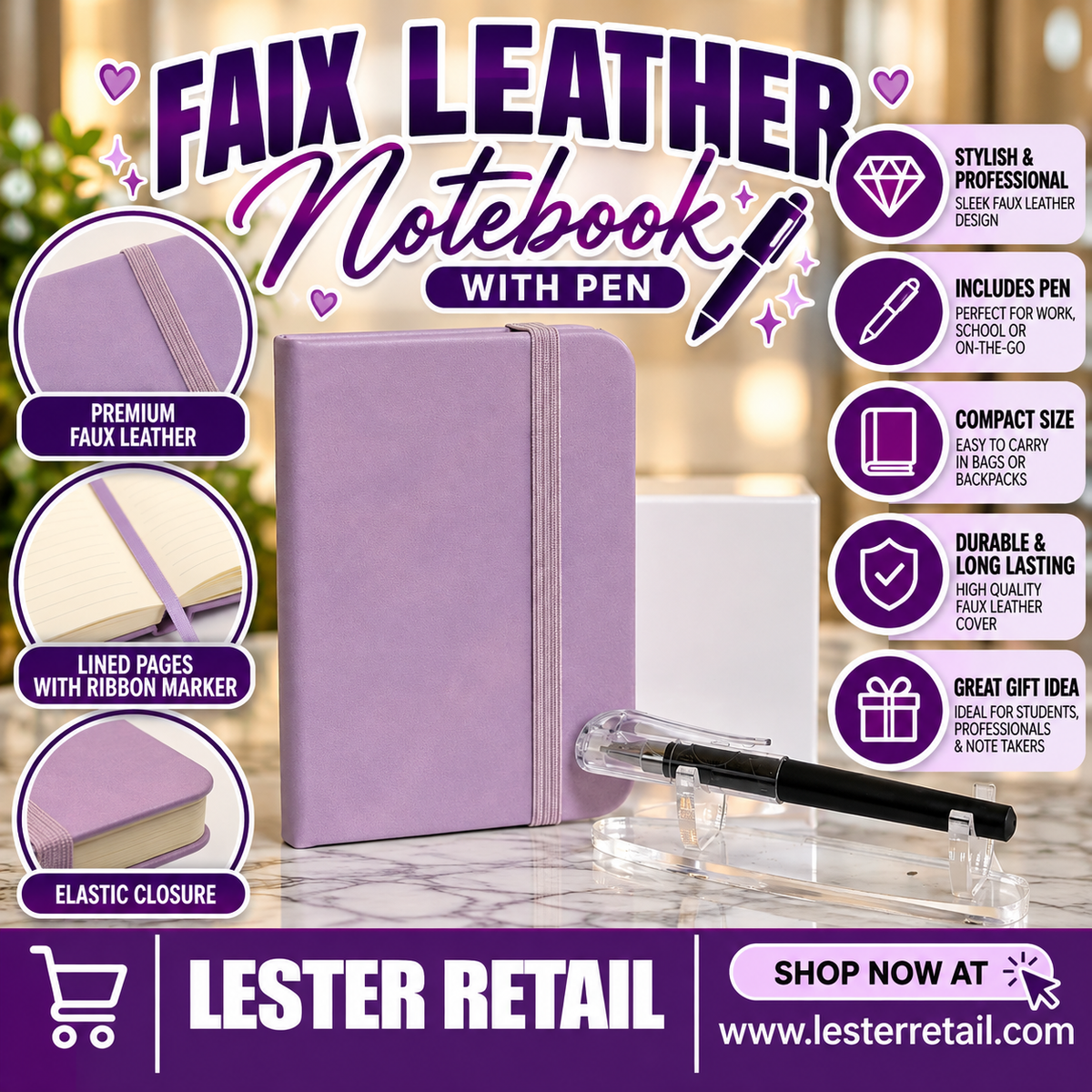 FAUX LEATHER NOTEBOOK WITH PEN