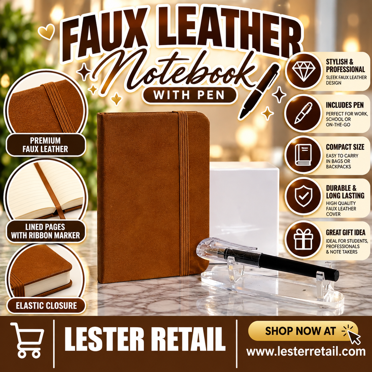FAUX LEATHER NOTEBOOK WITH PEN