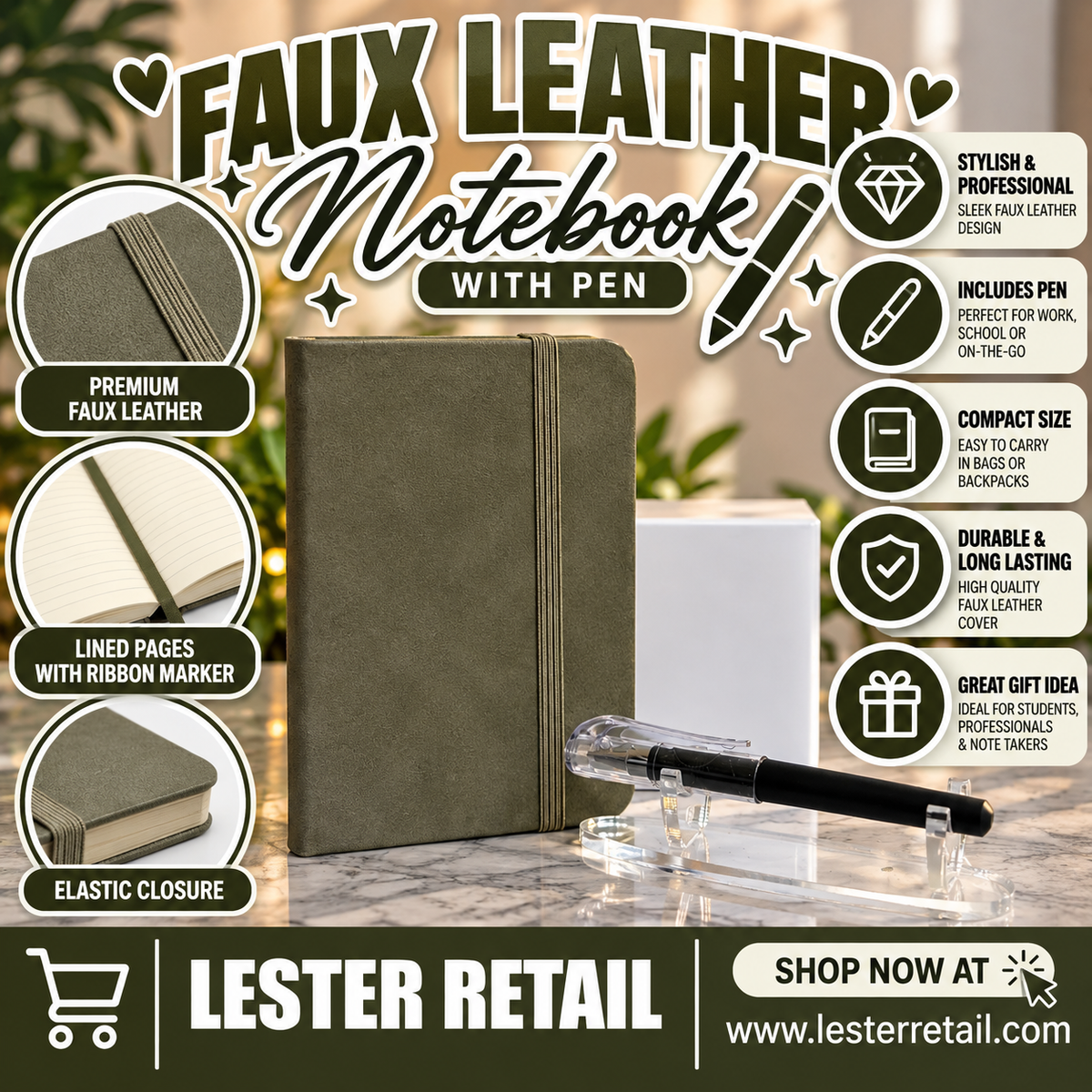 FAUX LEATHER NOTEBOOK WITH PEN