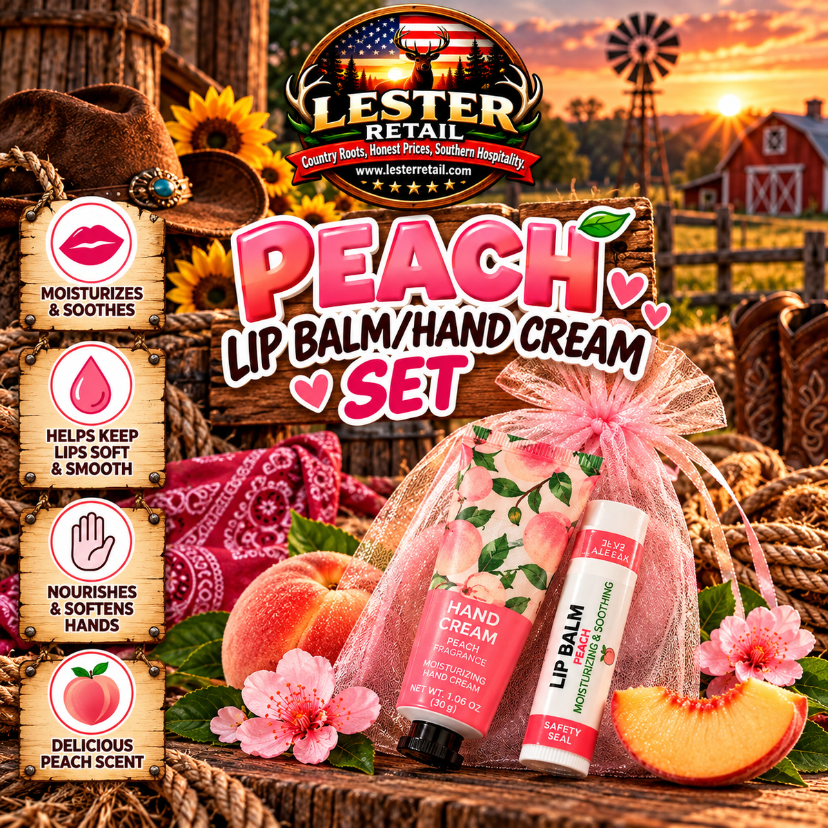 PEACH LIP BALM/HAND CREAM SET