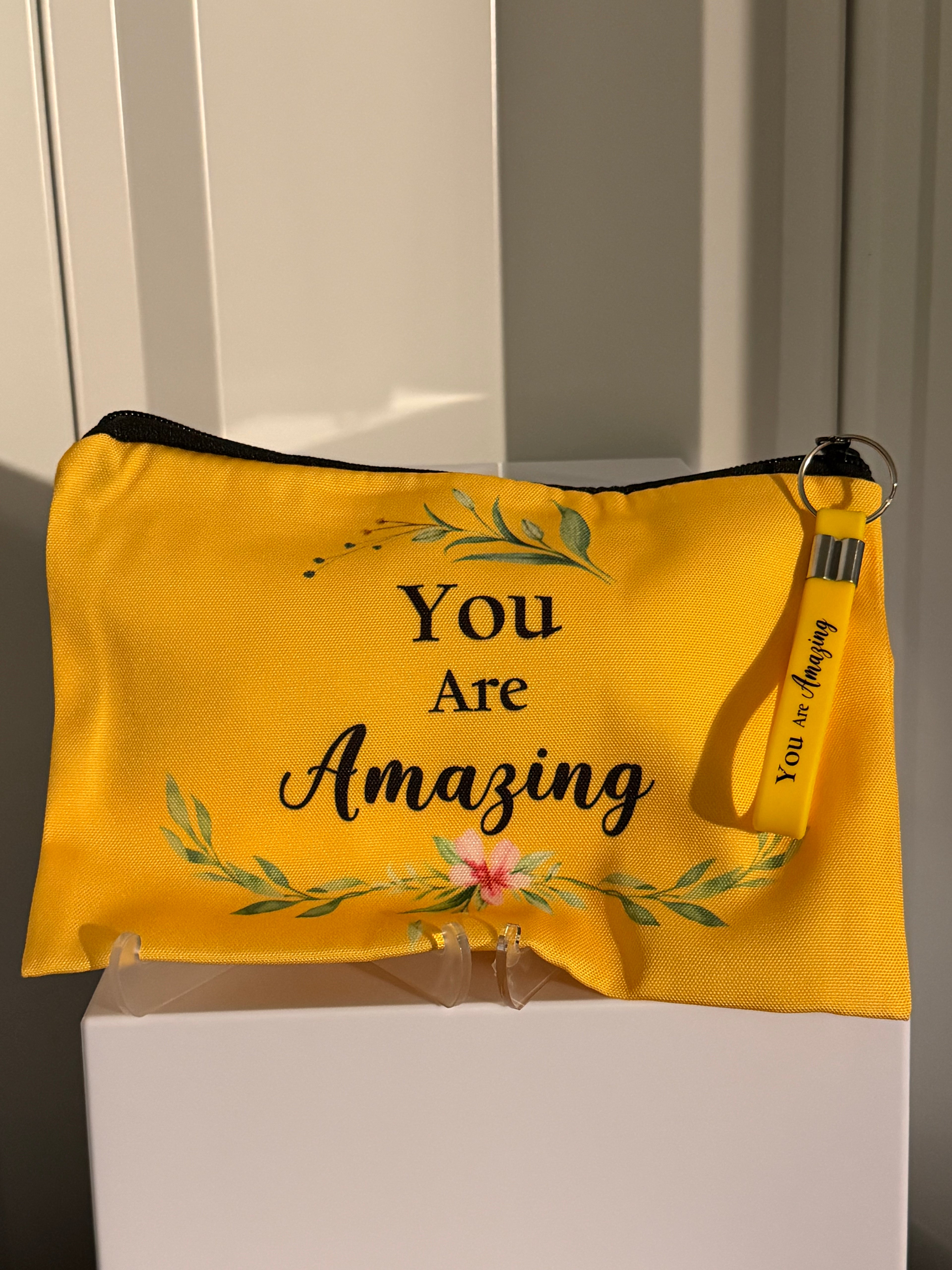 MOTIVATIONAL CANVAS MAKEUP BAG WITH KEYCHAIN