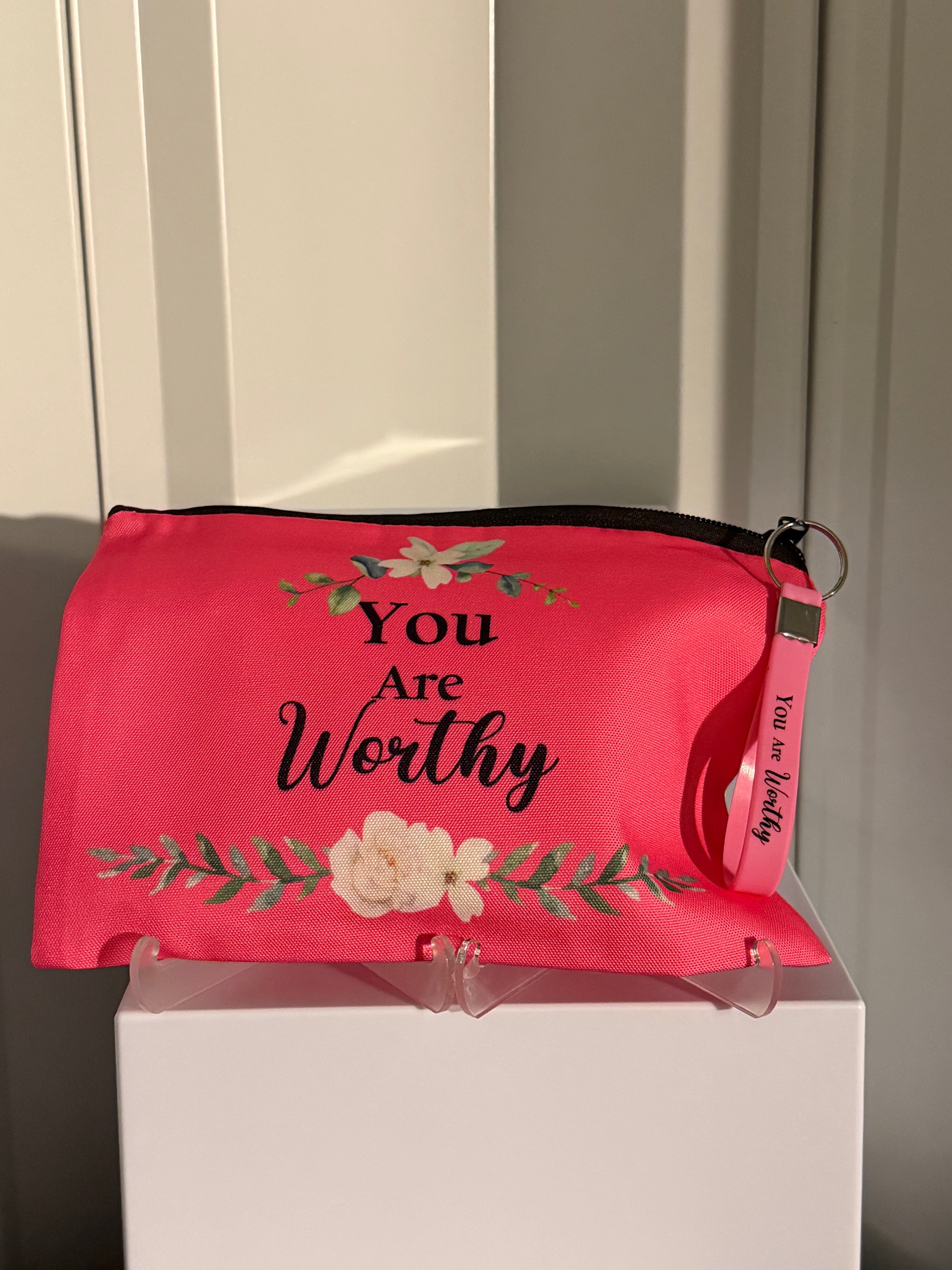 MOTIVATIONAL CANVAS MAKEUP BAG WITH KEYCHAIN