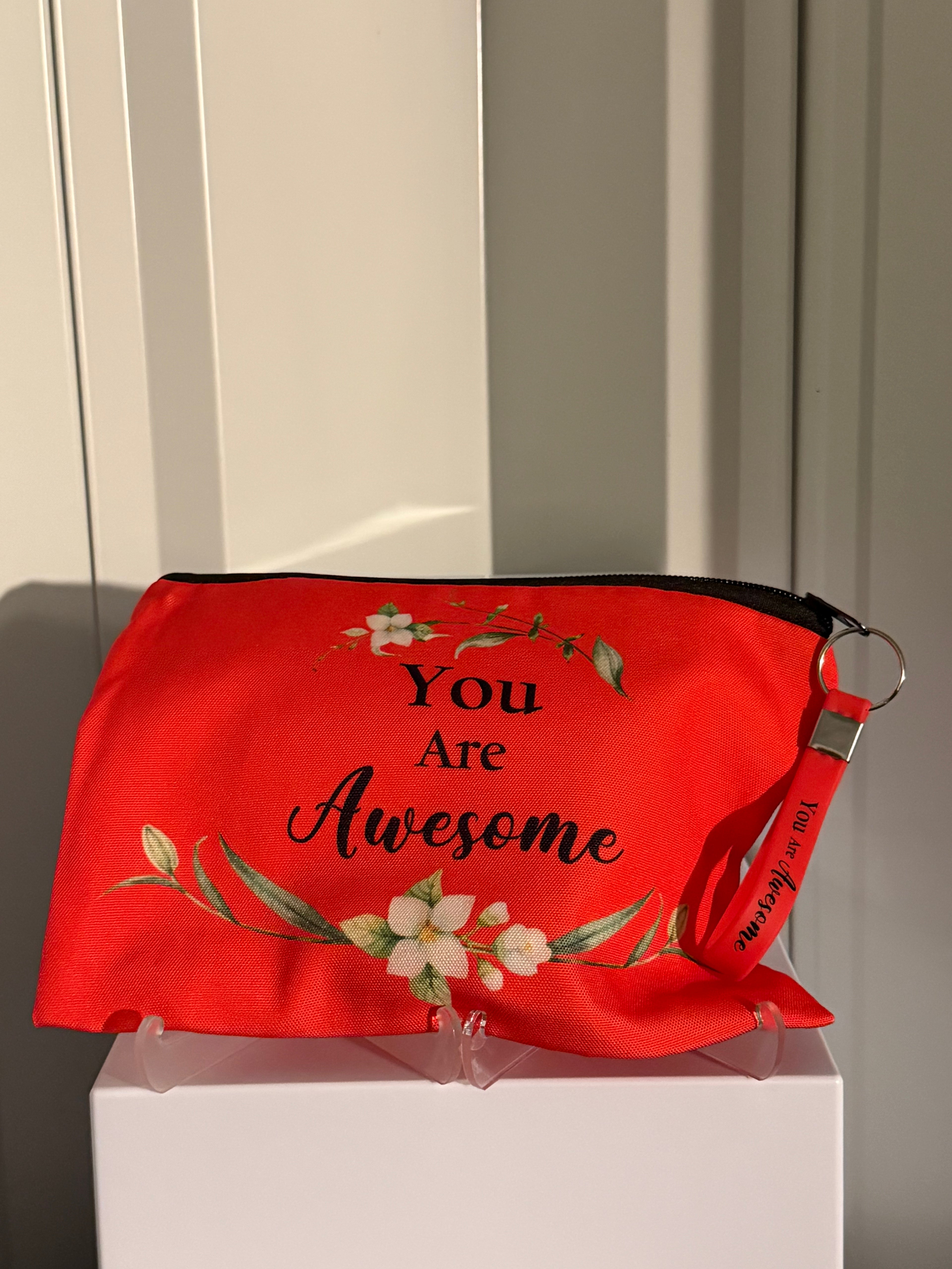 MOTIVATIONAL CANVAS MAKEUP BAG WITH KEYCHAIN